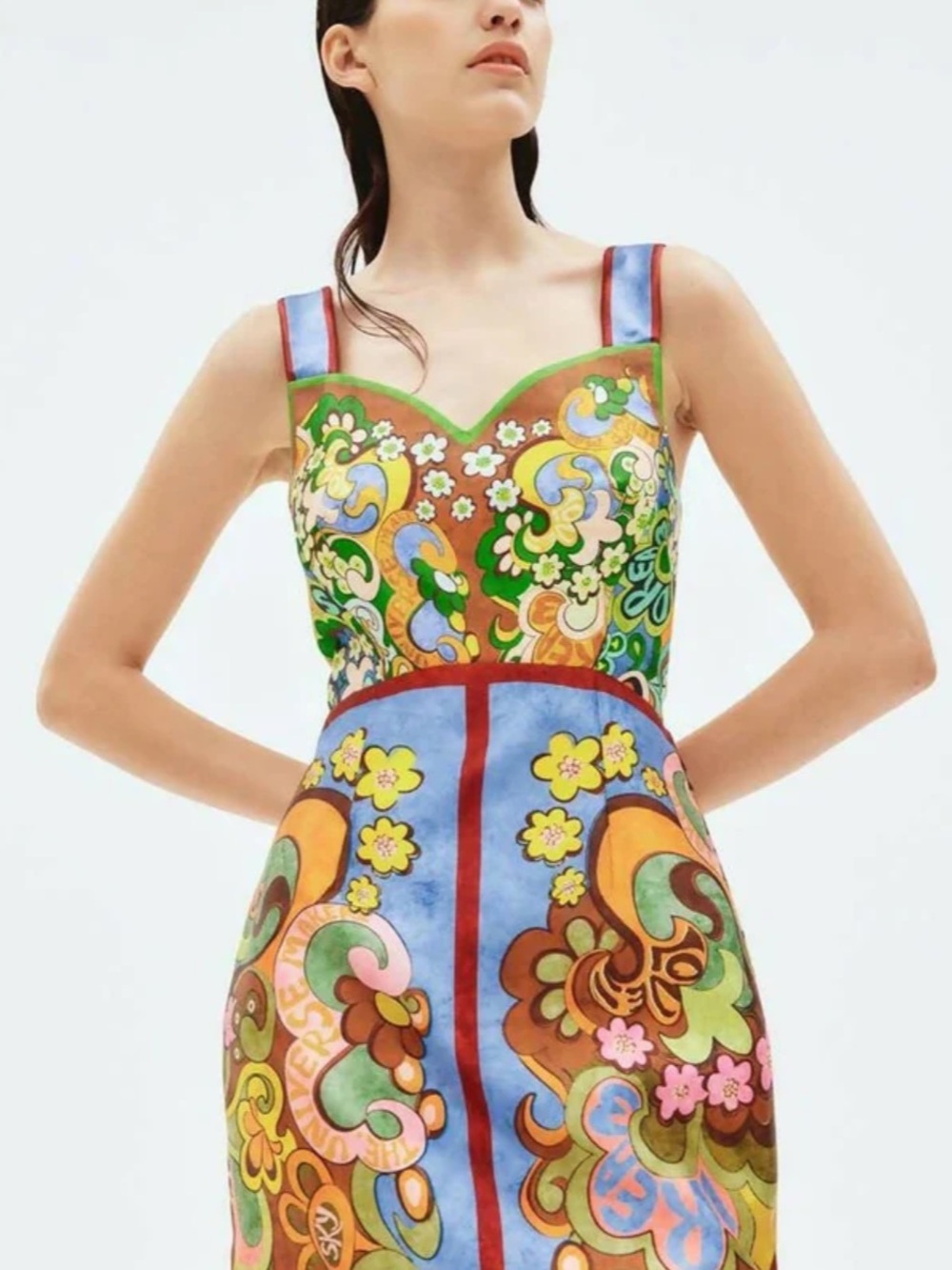 Alamais Dreamer Corset Multicolor Floral Print Midi Dress